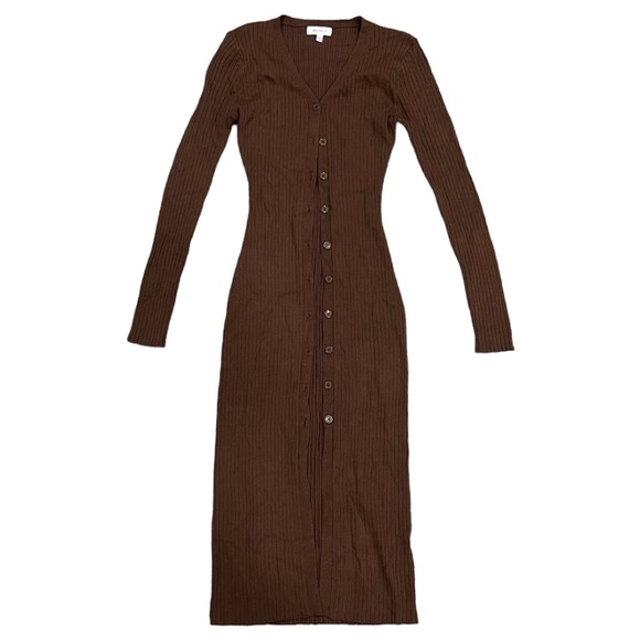 Better Be Brown Ribbed Knit Midi Button Down Dress S - Picture 1 of 3